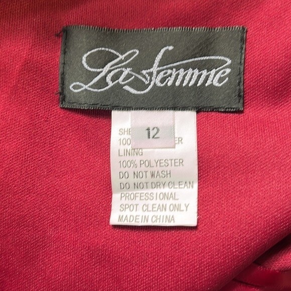 NWOT La Femme | Burgundy Wine One-Shoulder Jersey Long Maxi Gown 12 - Picture 4 of 5